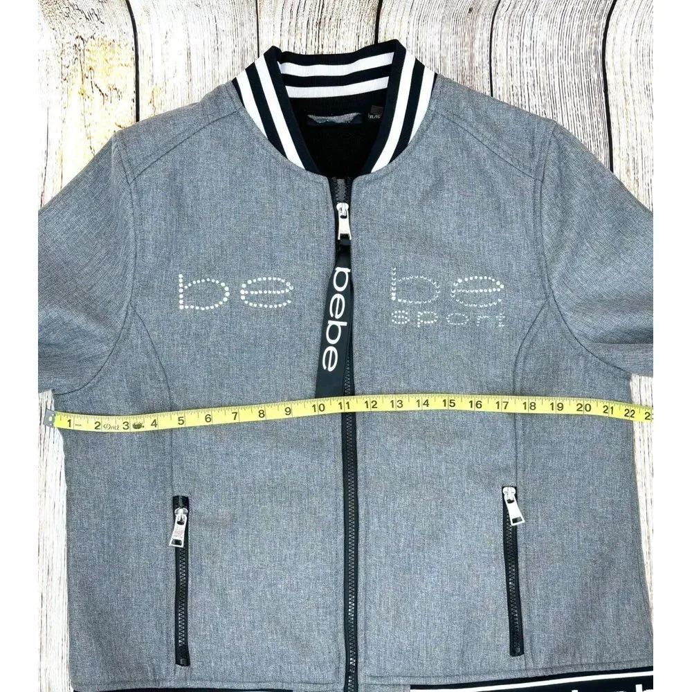 Bebe Sport Bomber Jacket Women's Size XL Soft Shell Fleece Lined Rhinestone Logo